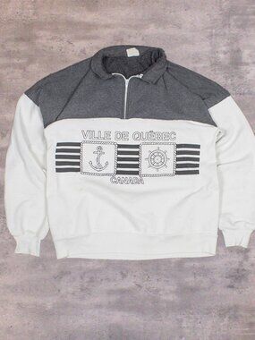 Vintage 1980's Ville De Quebec Half Zip Two Tone Grey Sweater